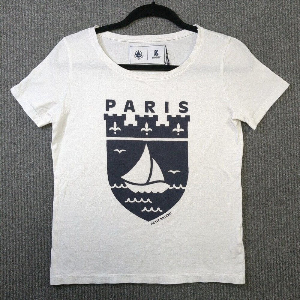 Petit Bateau X Konbini T Shirt Women Small Paris Crest Sailboat Graphic Tee 2015